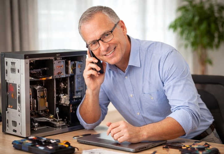 Arbeitsplatz mit Computer und IT-Service-Unterstützung